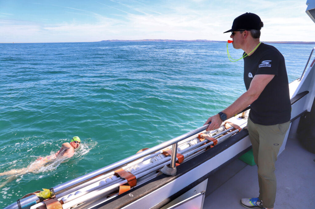 ACME Whistles on test during a channel swim