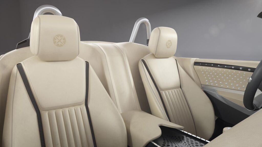 The beautiful leather seats inside the car