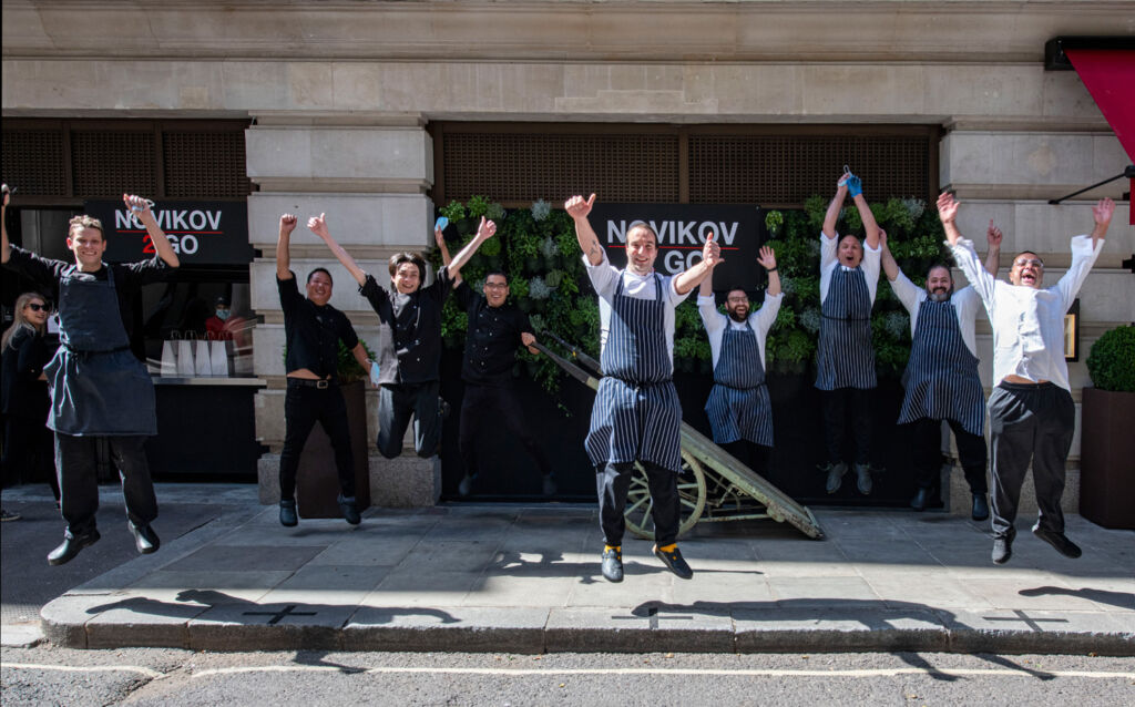 London's Novikov Restaurant & Bar team celebrating the imminent end of lockdown