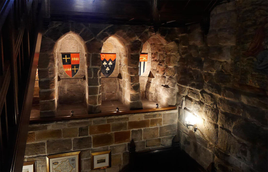 Inside Langley Castle at night