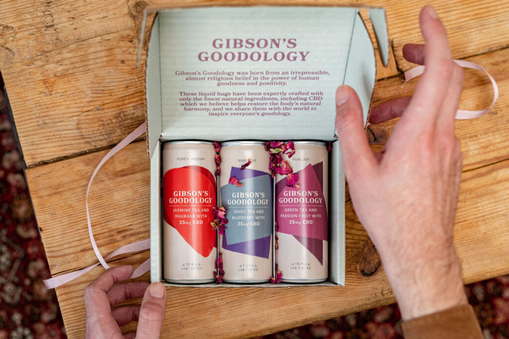 The Gibson's box containing the three drink flavours