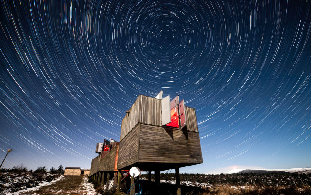 A time-lapse photograph of the stars above the Kielder Observatory