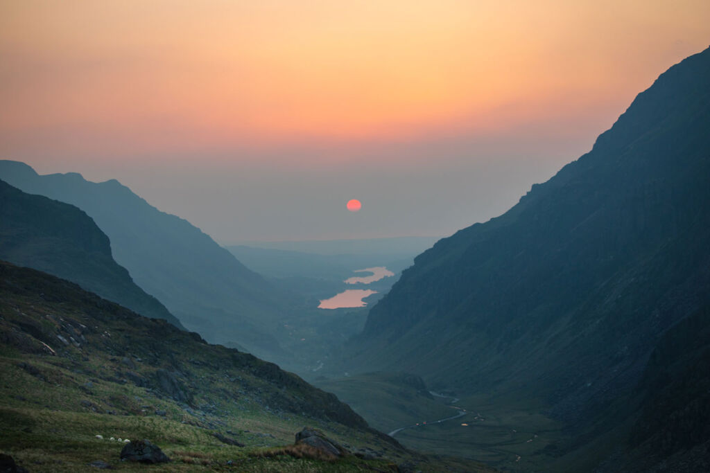 The view from Mount Snowdon at sunset