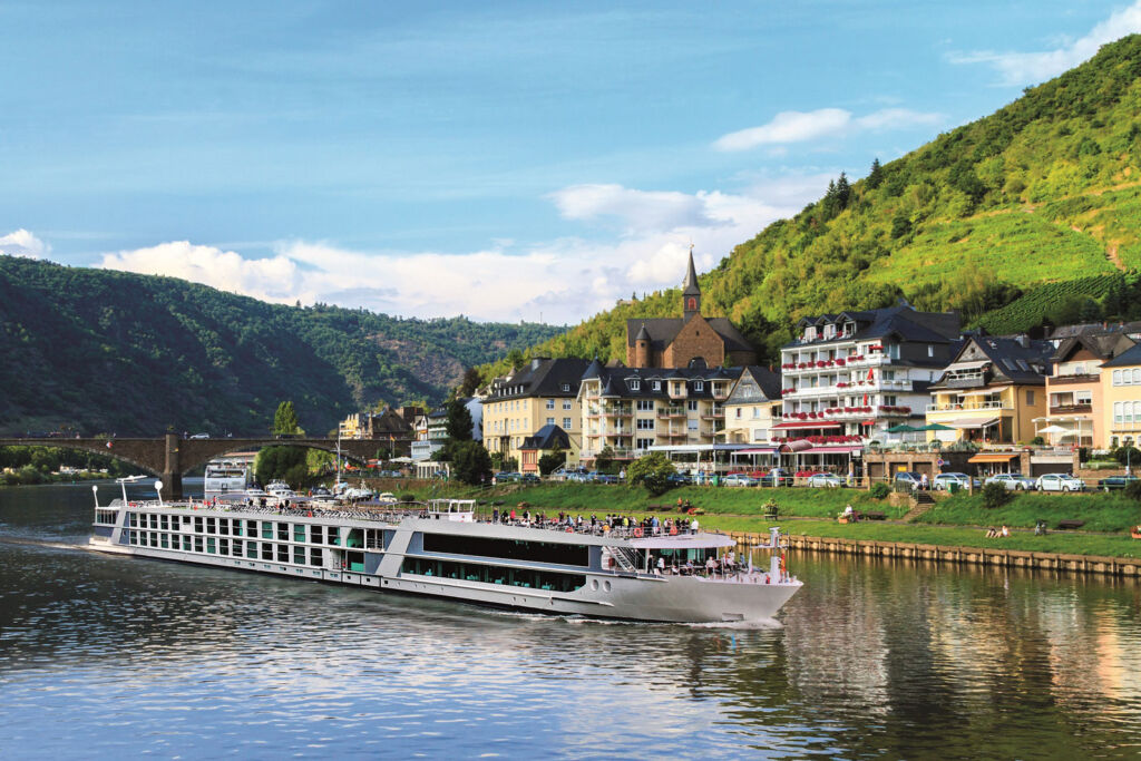 One of Emerald's ships cruising down a European waterway