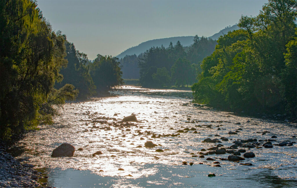 The sun shining on the River Dee