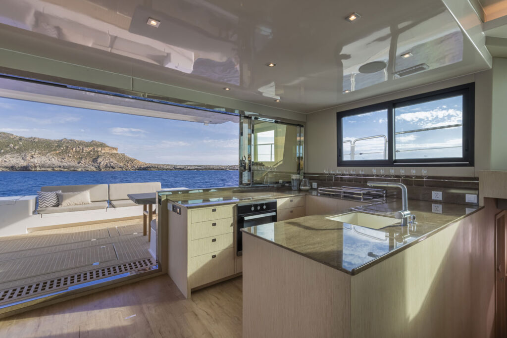 Looking out over the sea from the galley