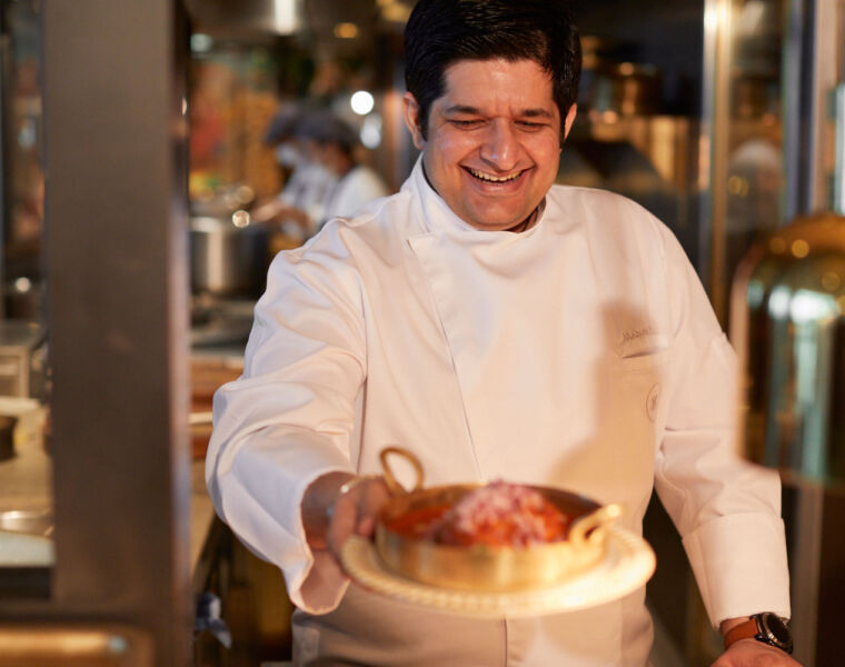 Chef de Cuisine Manav Tuli preparing Indian dishes at CHAAT