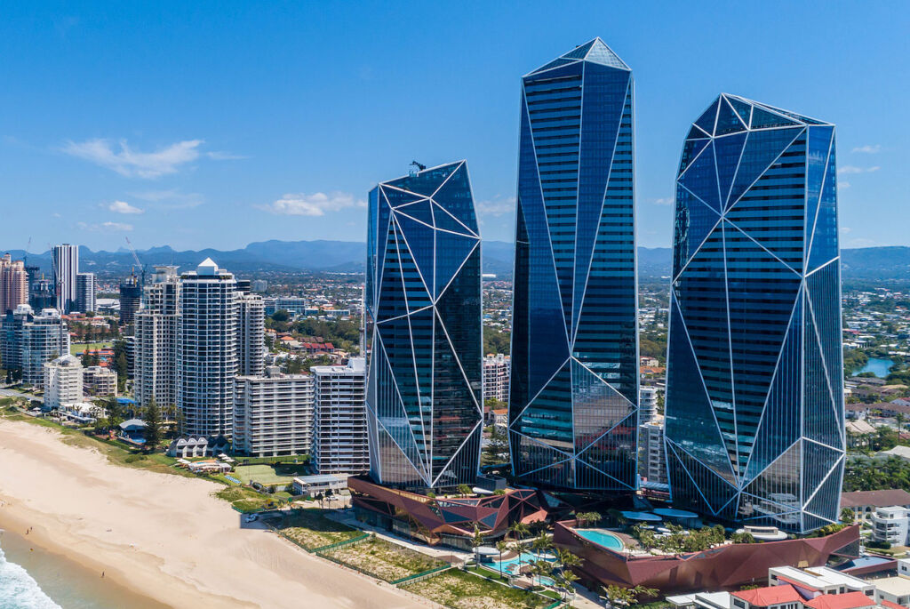 A rendering showing the stunning exterior of The Langham, Gold Coast