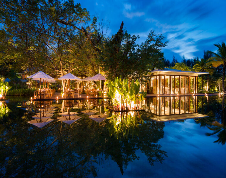 The hotel's Fiscus restaurant at night