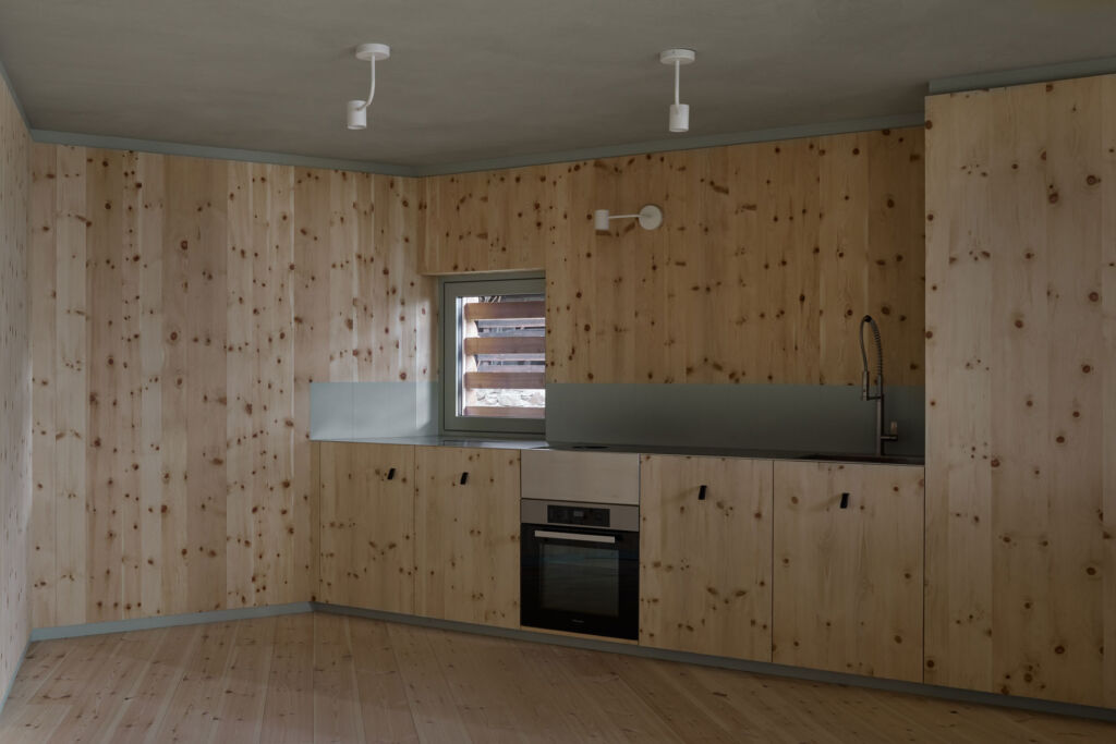 The kitchen area inside one of the lodges