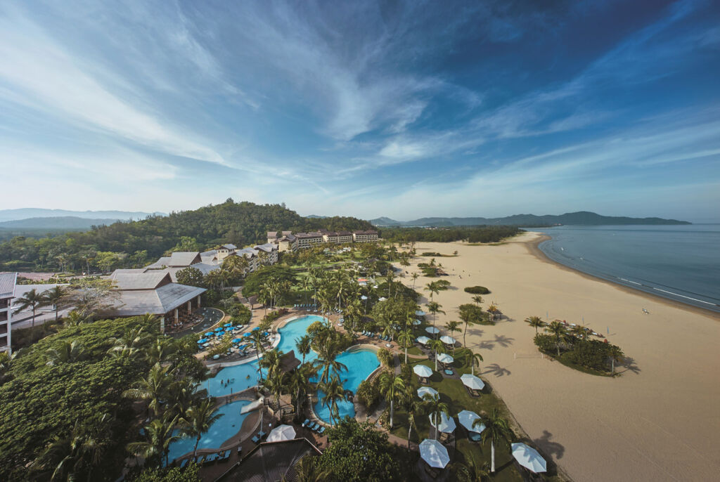 An aerial view of the beachfront resort