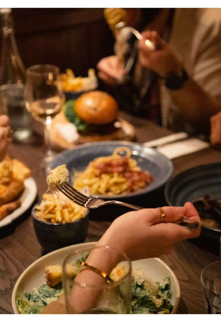 Patrons sampling the food