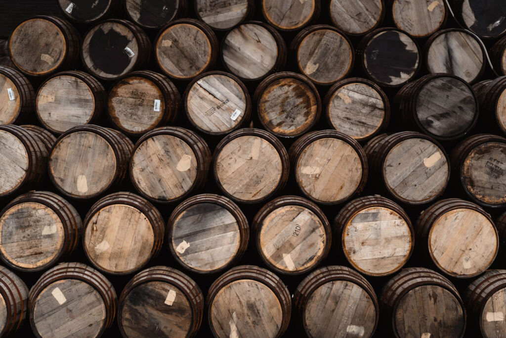 A stack of whisky barrels