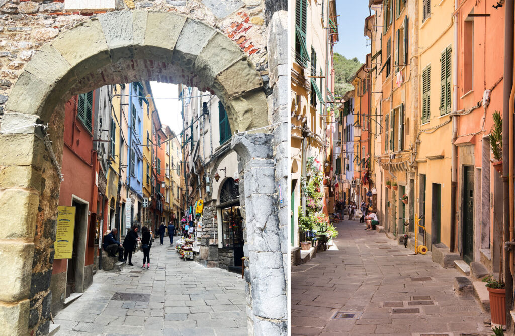 Two photographs of the buildings in the town