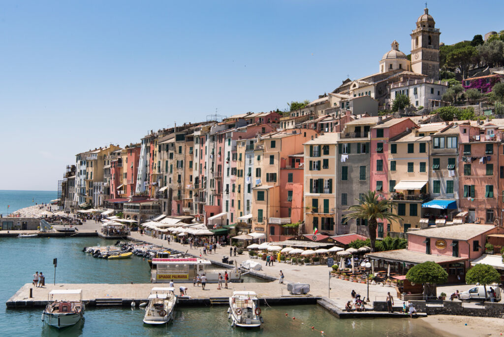 The historical terraced houses painted in bright colour on the waterfront