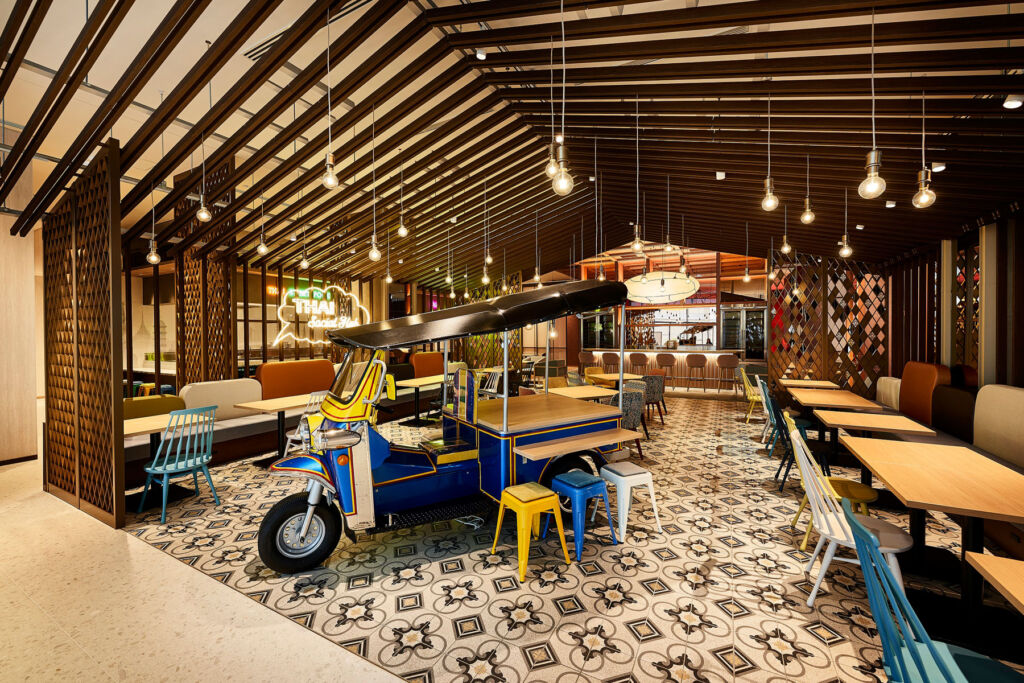 A Tuk-Tuk inside one of the food and beverage areas