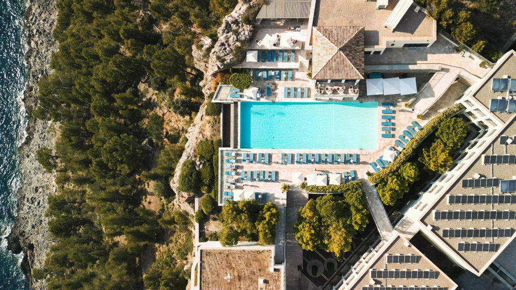 A top down photograph showing the clifftop resort