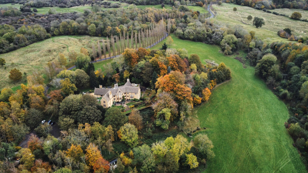 An aerial view of the position of the manor house on the estate