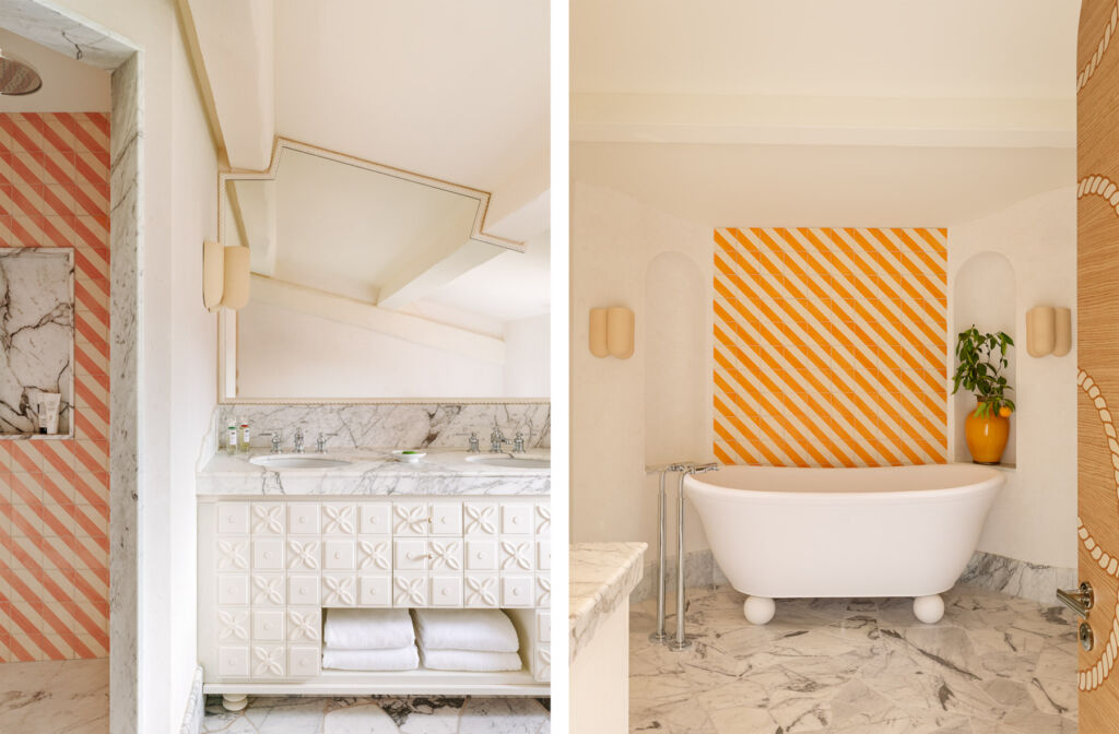 Two photographs showing the bathroom interior