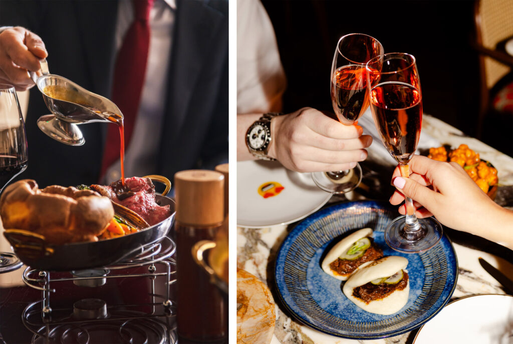 Two photographs showing the food offerings