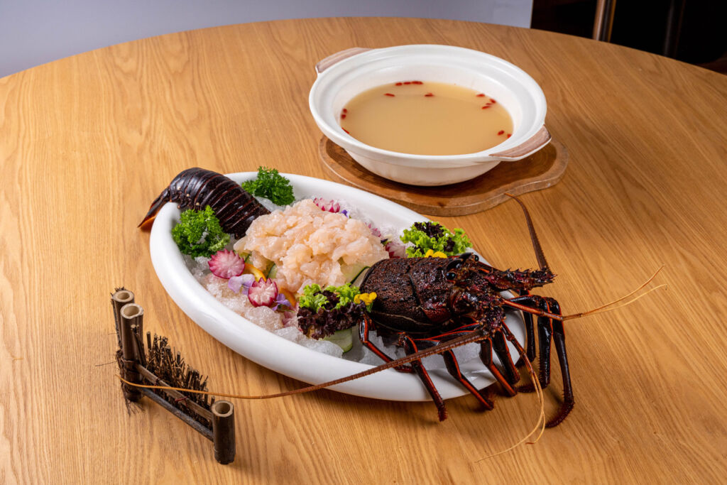 The Lobster Shashimi with Superior Collagen Soup dish