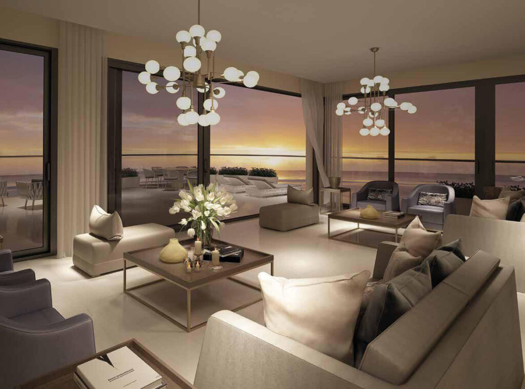 A rendering of the living room at Ruby