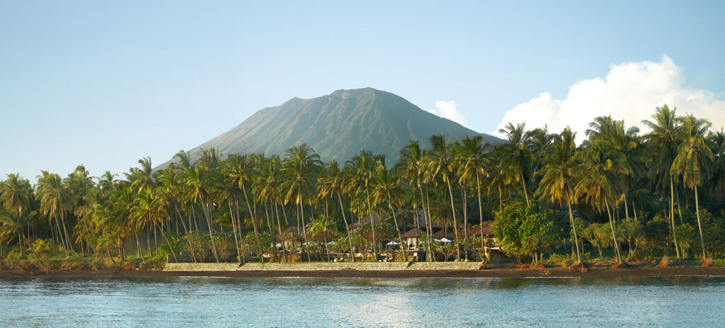 A view of the beachfront resort from the sea