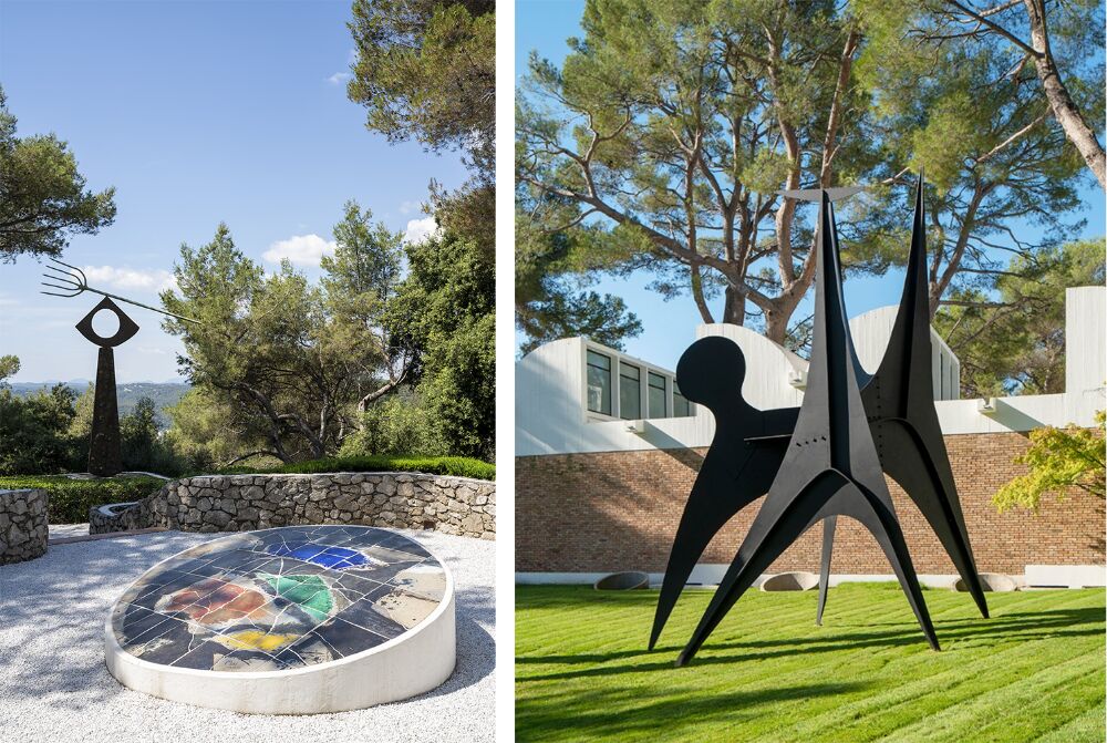 Two photographs of the artworks in the grounds