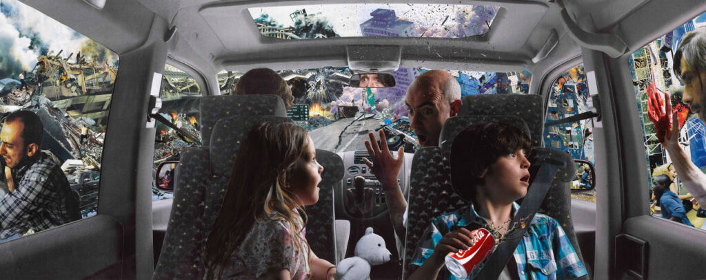 A family enjoying the immersive experience from inside the car