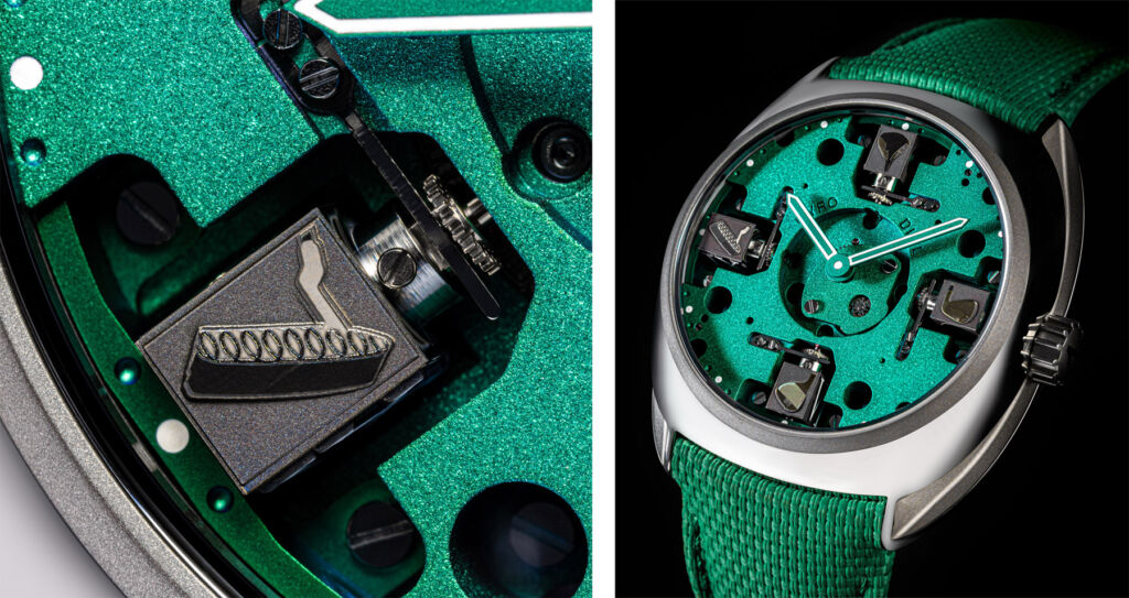 Two photographs showing the detail on the watch face