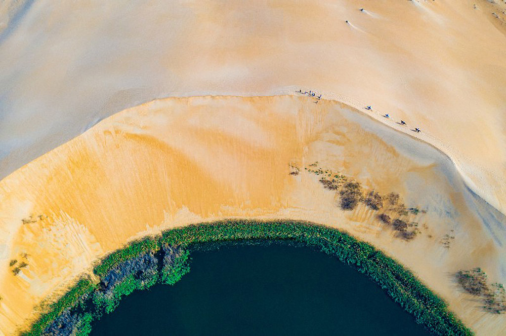 A top-down view of the yellow lake