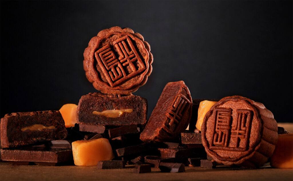 A closeup view of chocolate mooncakes