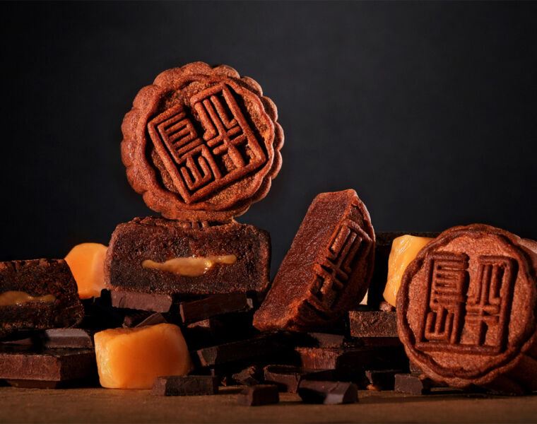 A closeup view of chocolate mooncakes