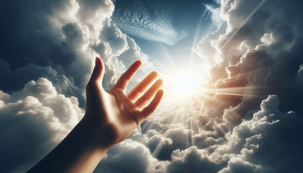 A hand reaching out to tough heaven