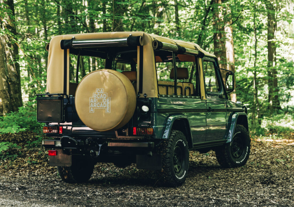 The rear of the car in a forest