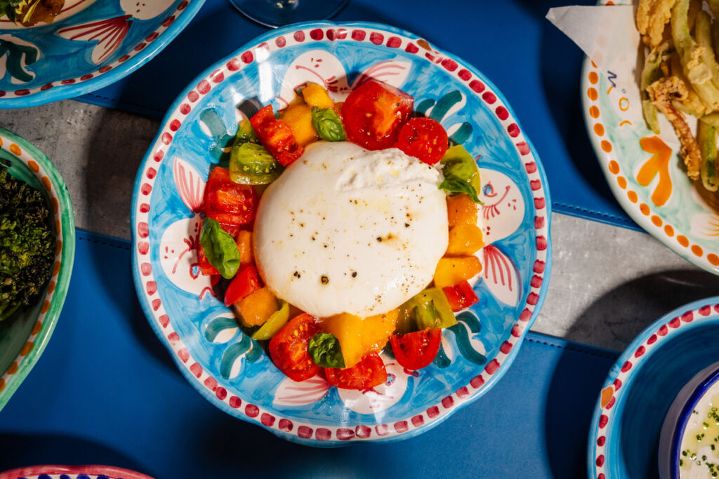 A top down photograph of the Burrata