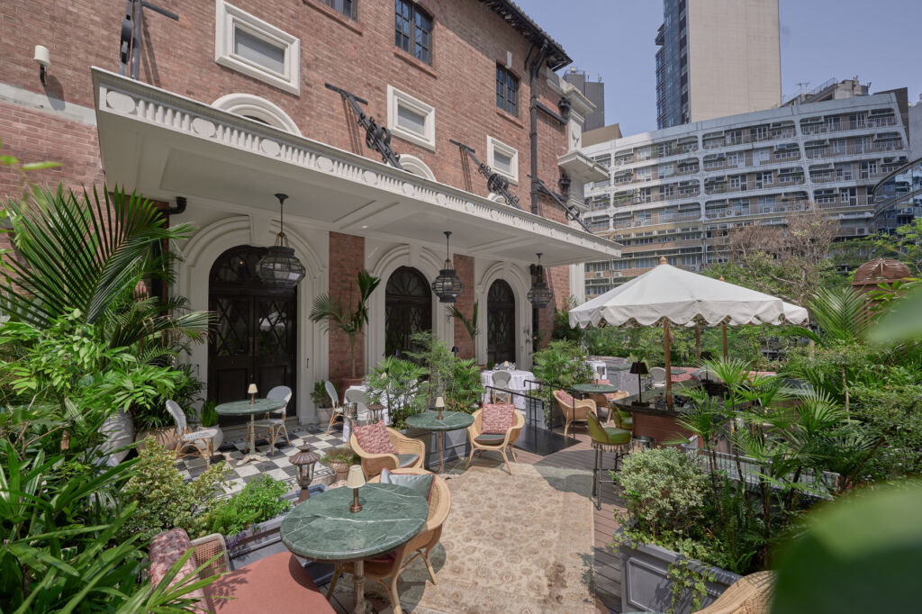 A photograph of the garden terrace