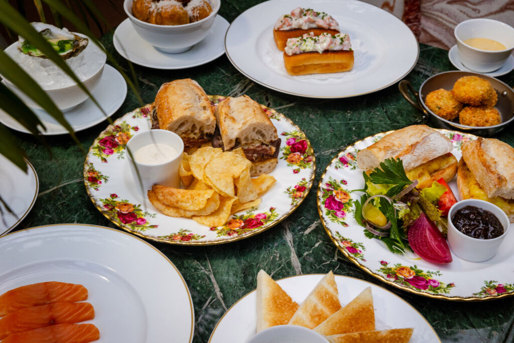 A table of snacks in the garden