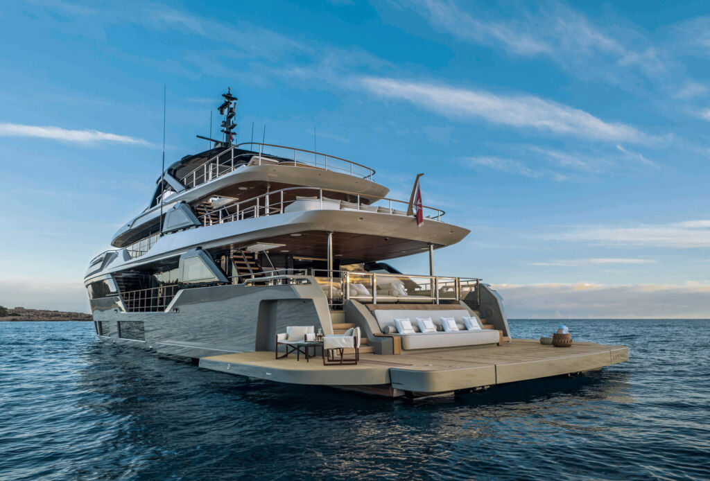 The rear of the yacht on the sea