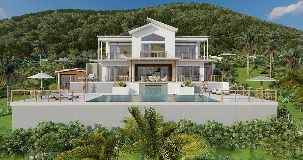 A computer rendering showing a finished villa