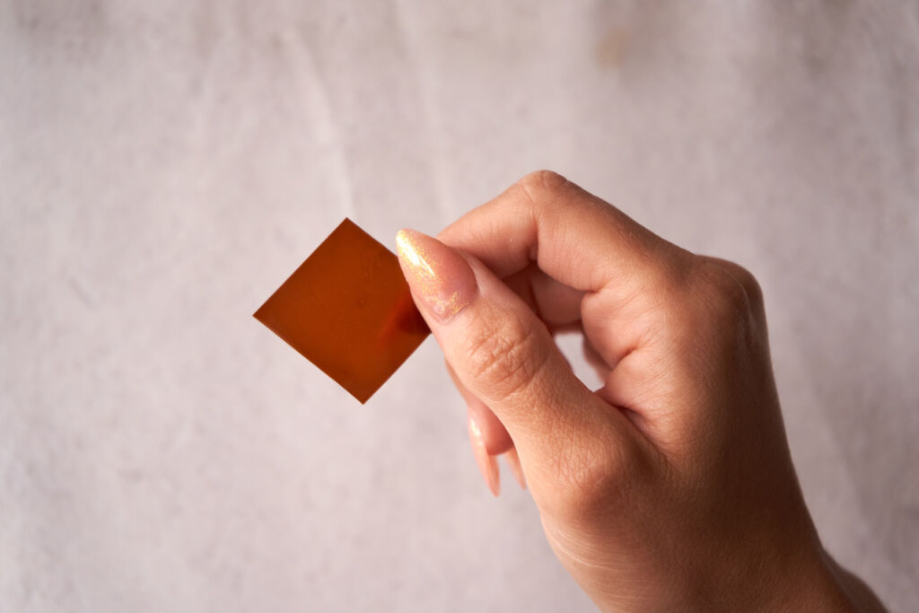 A close up view of one of the red coloured fruit strips