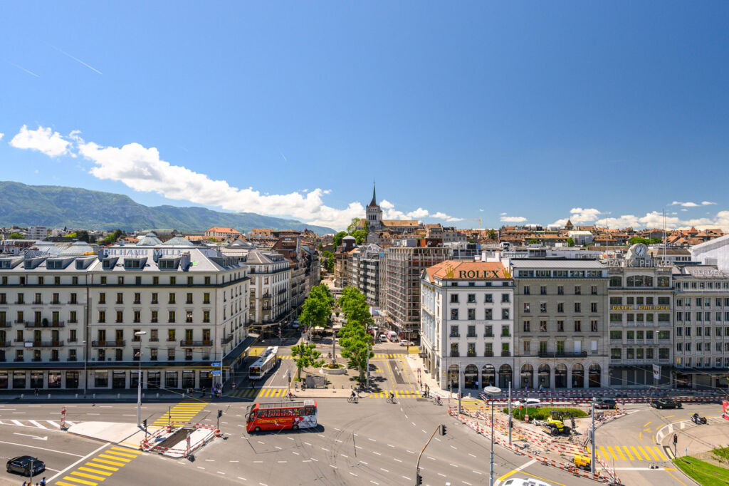 An aerial view of the city