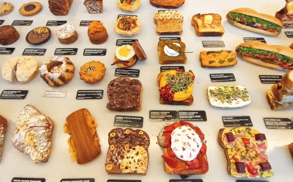 A selection of foods with chocolate laid out on a table