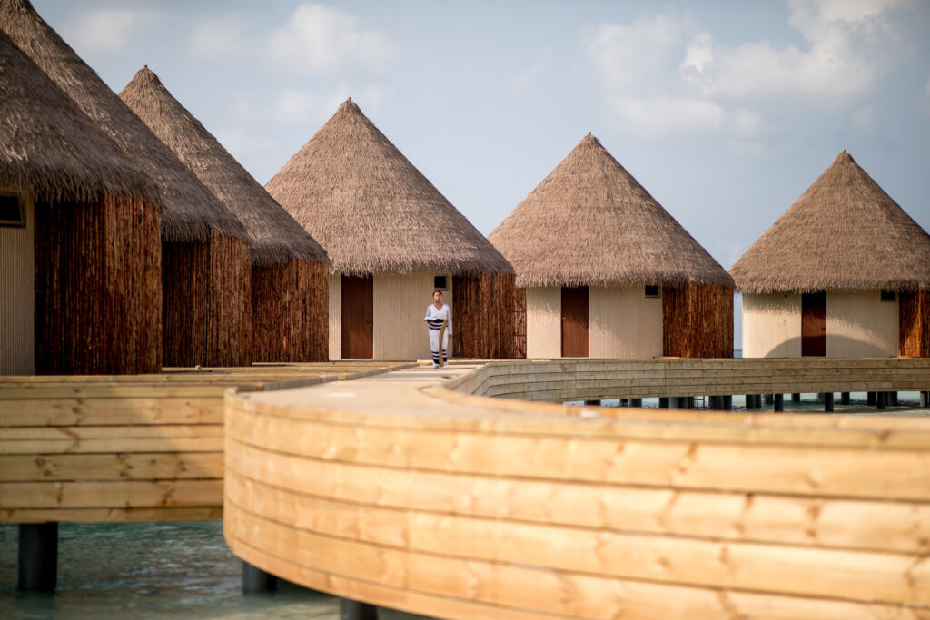 The beautiful thatched villas at the resort