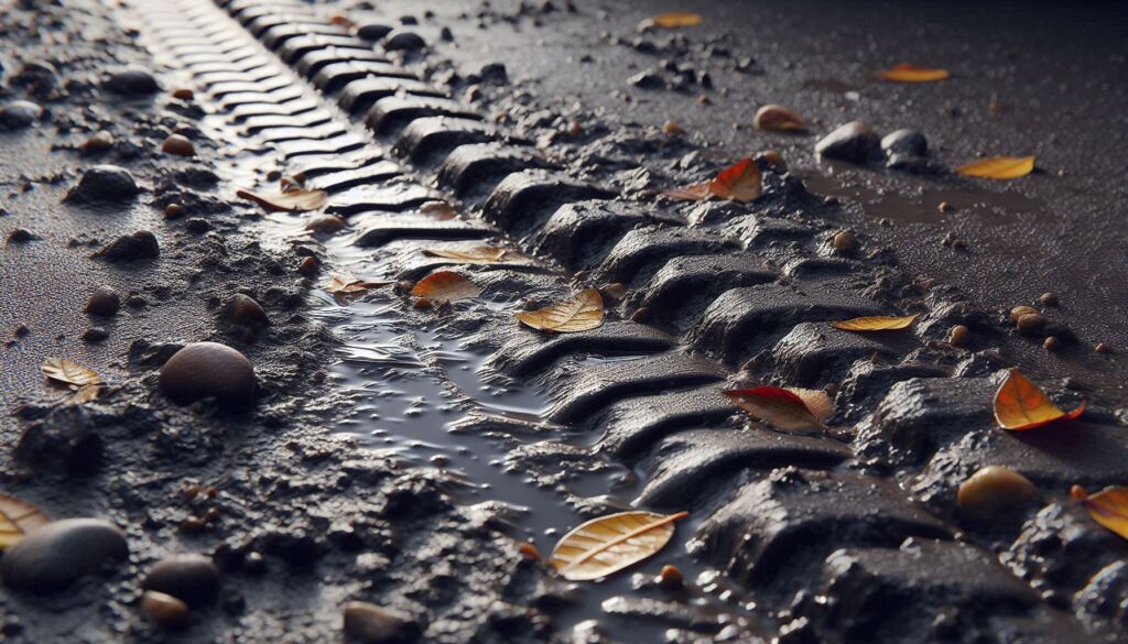 Mud on a tarmac road surface