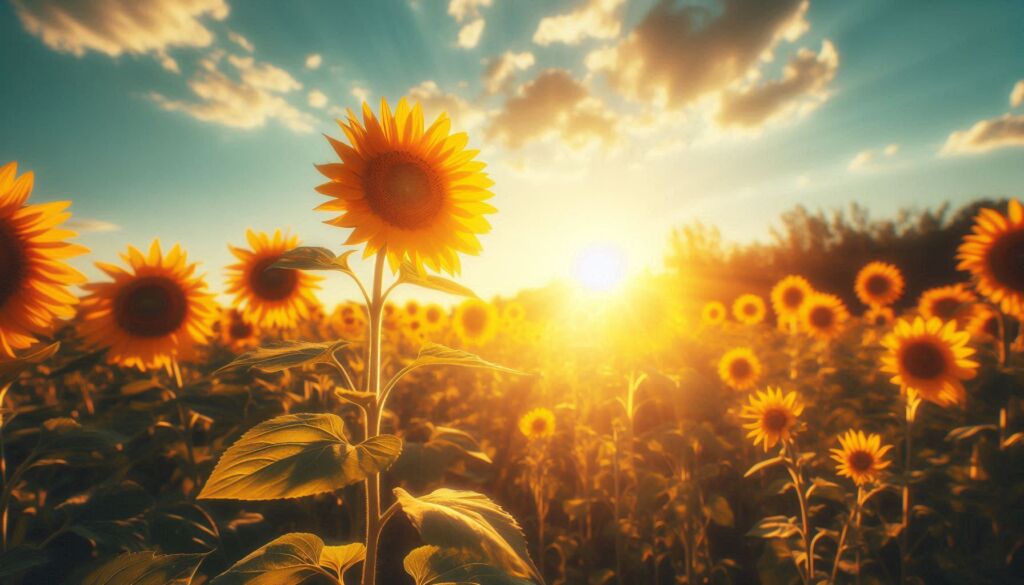 A field of flowers under bright sunshine