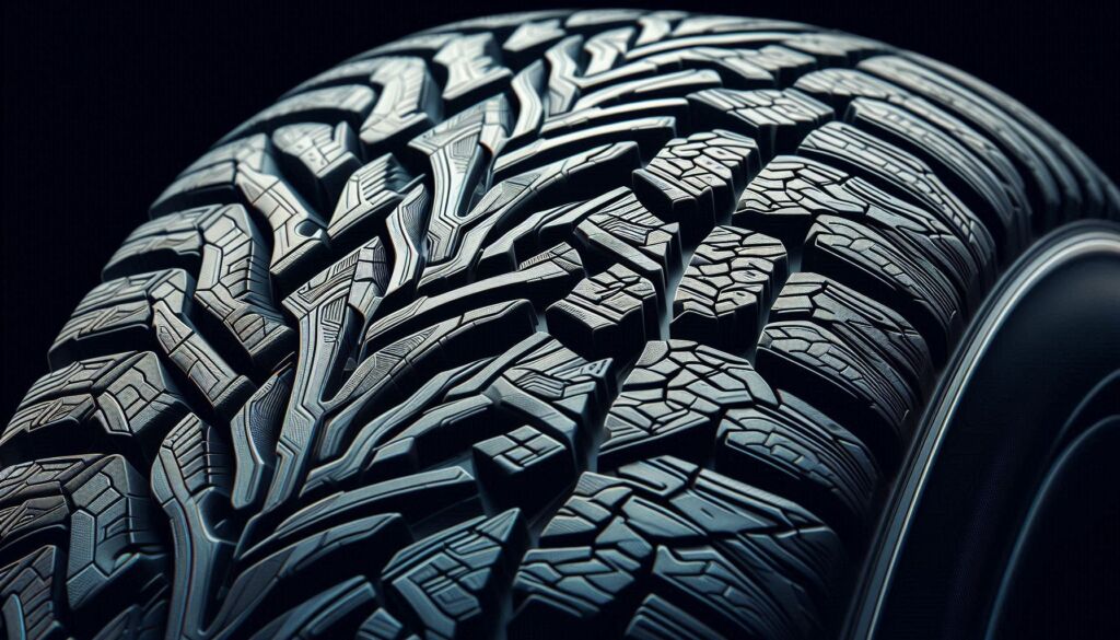 A close up view of the tread on a tyre