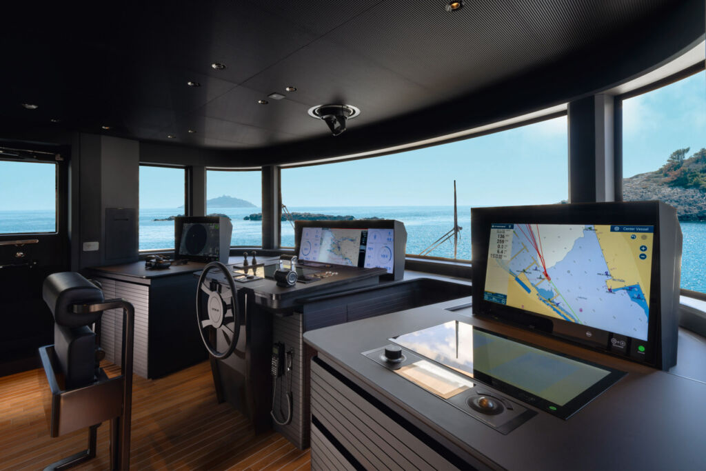 A photograph showing the interior of the wheelhouse