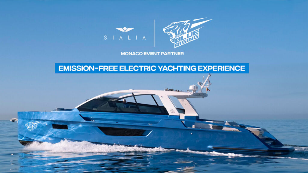 A graphic showing the electric yacht company as the official partner of the race championship