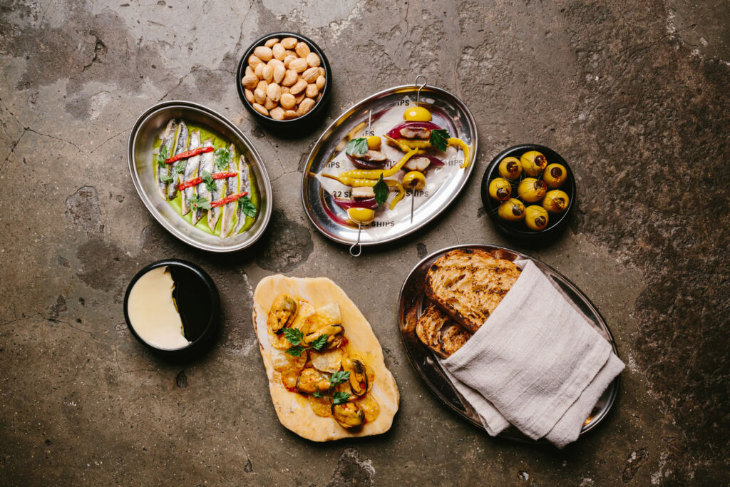 A top down view of some of the Tapas dishes